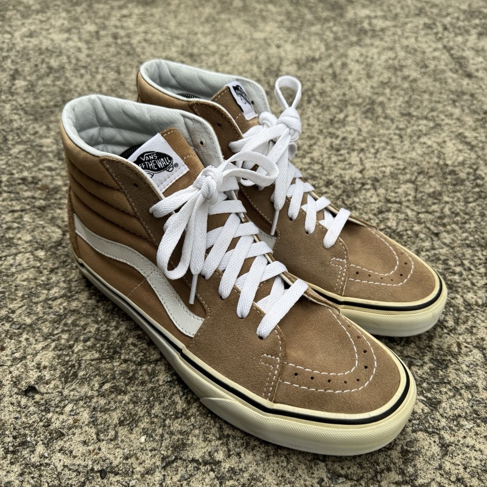VANS Off The Wall High Top Brown White Suede Sneakers Lace Up Rubber Sole